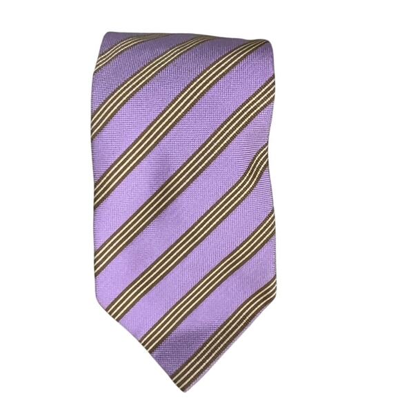 Cantini Silk Stripe Tie Purple Yellow Brown - Picture 1 of 9